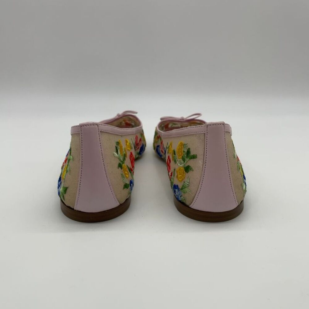 Manolo Blahnik Floral Embroidered Pink Trim Ballet Flats - Picture 3 of 6